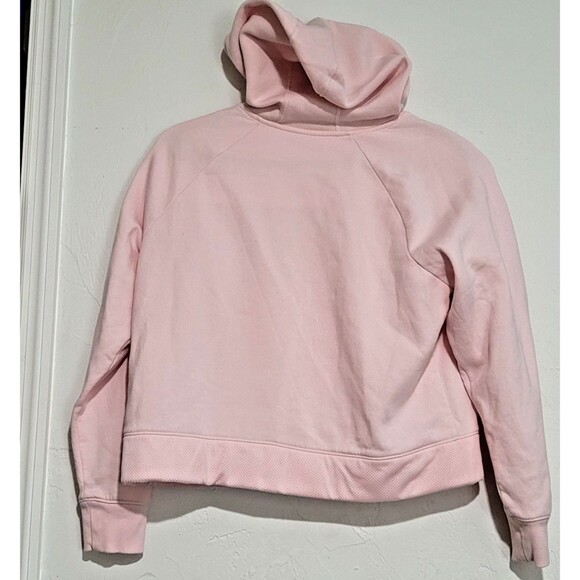 Under Armour Women Size Large Pink Loose Fit Rival Fleece Mesh Hoodie Athleisure - Picture 2 of 6
